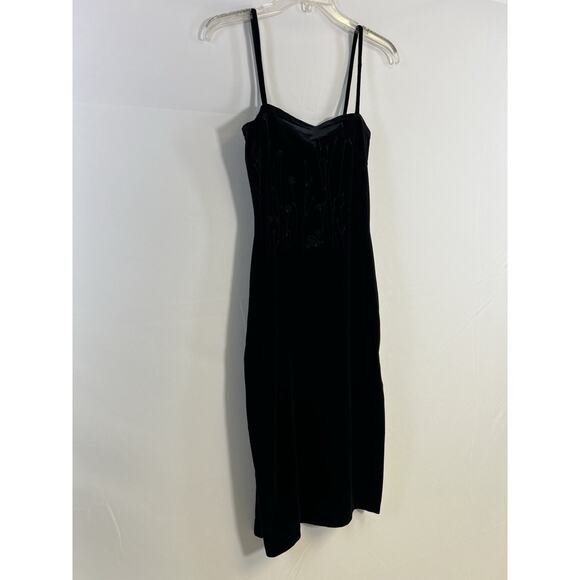 VTG Y2K Rampage Black Velour Velvet Floral Slip Dress Women’s M Fairy Grange - Picture 2 of 13